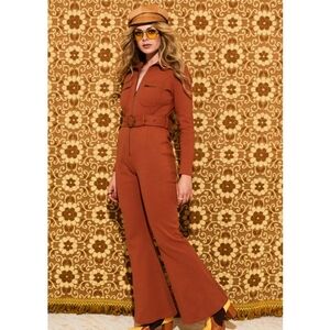 The Hippie Shake Ramble On Orange Long Sleeve Zip Jumpsuit—Size 12